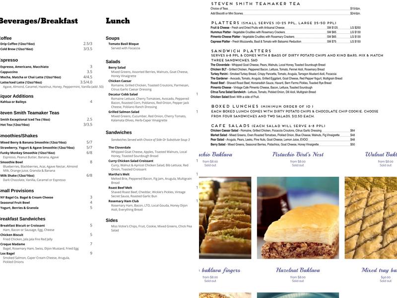 Binti's Bakery Menu