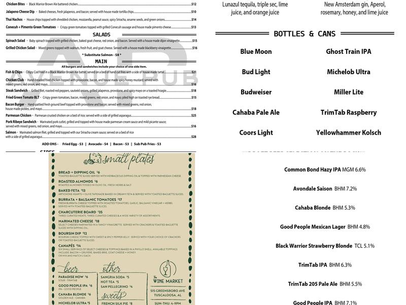 The Wine Market Menu
