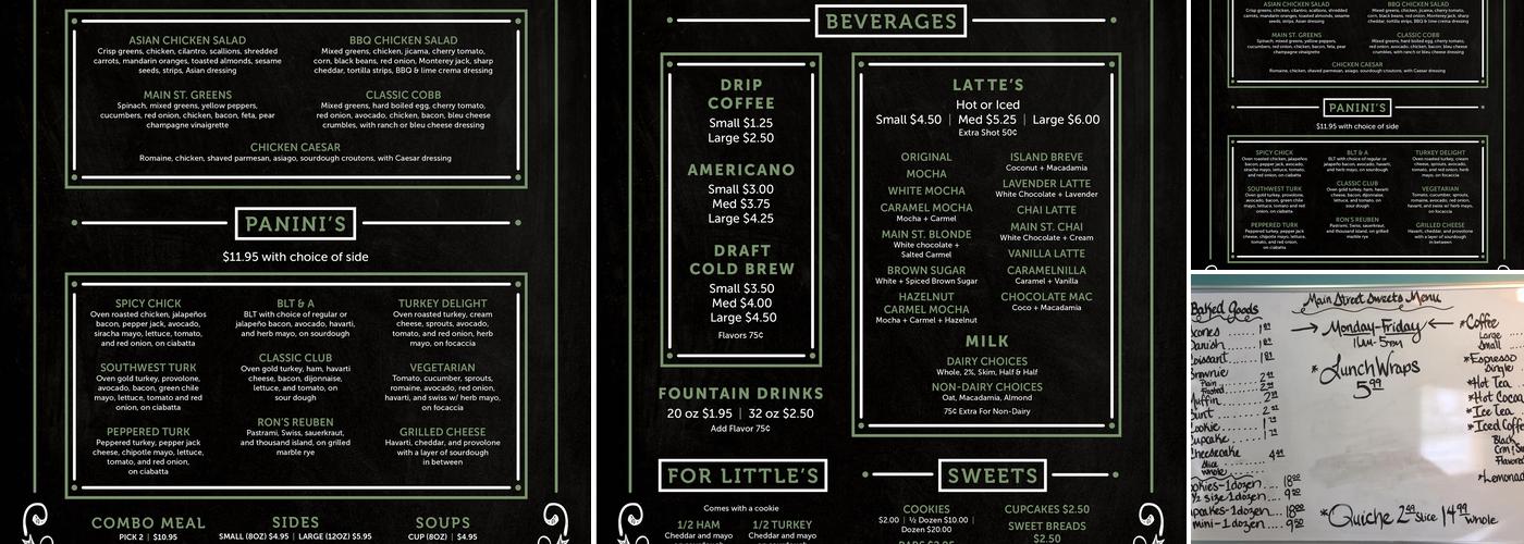 Main St. Sweets Menu