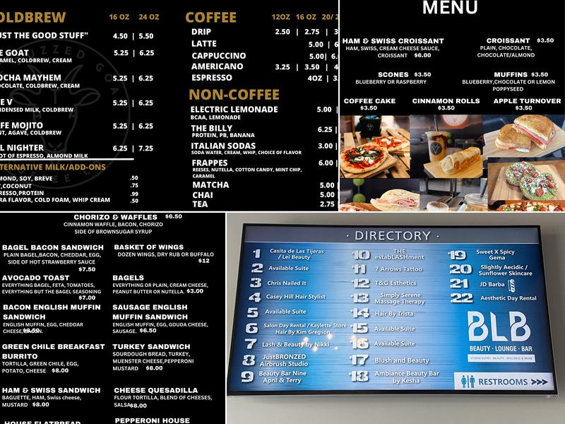 Beauty Lounge Bar Coffee Shop Menu