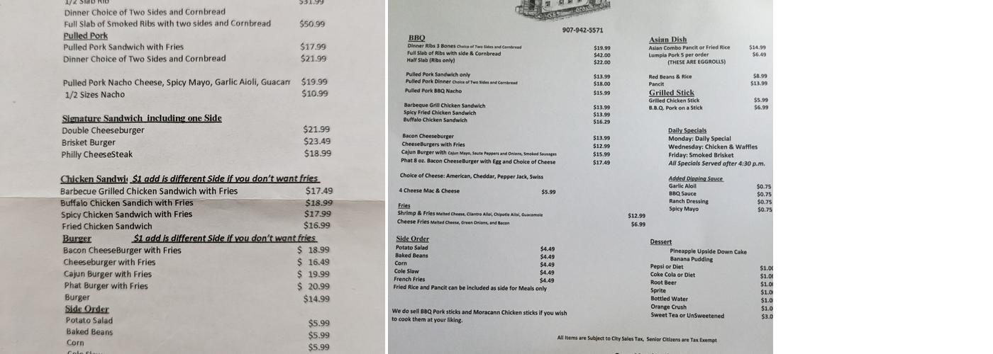 Caboose Bar B Que Menu