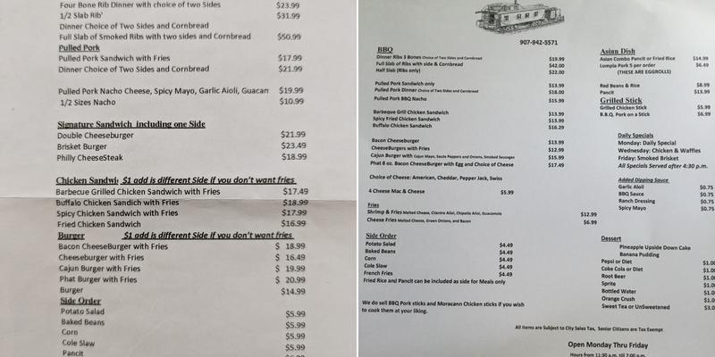 Caboose Bar B Que Menu