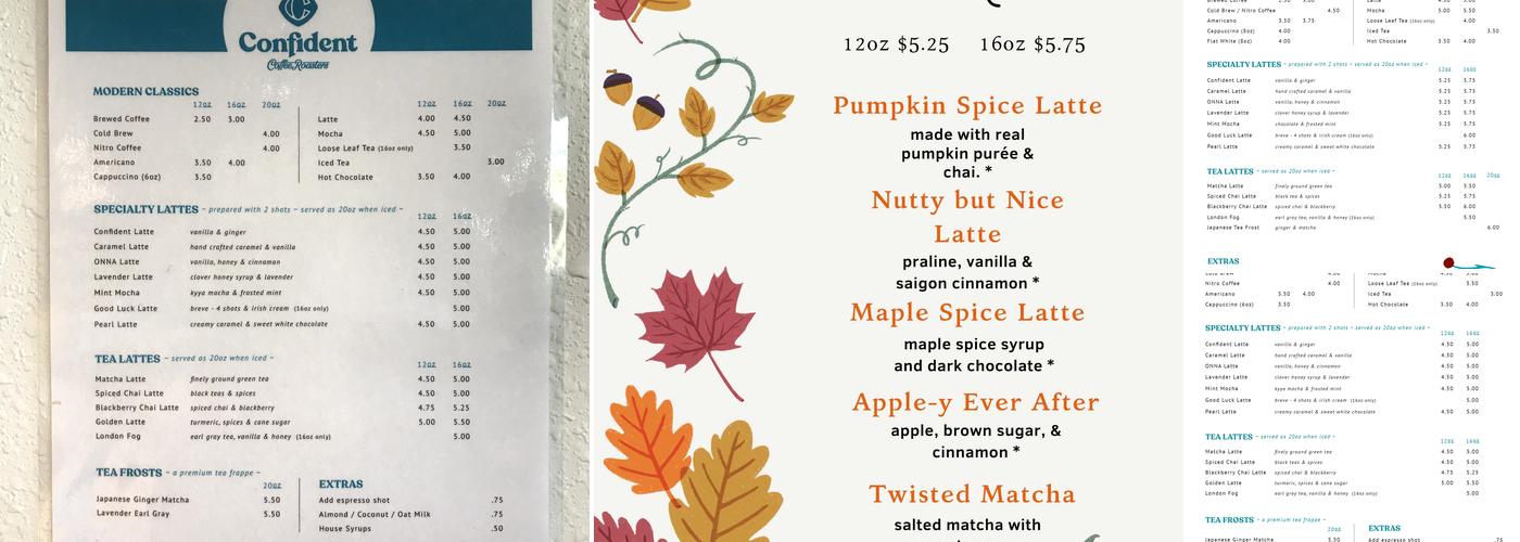 Confident Coffee Roasters Menu