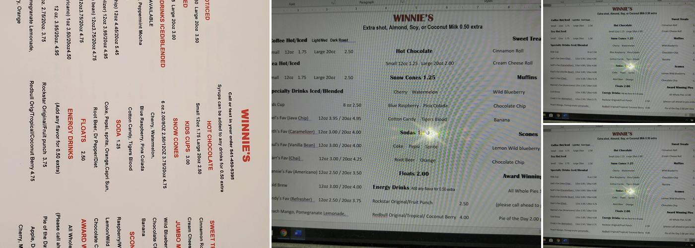 Winnie's (Coffee and Bakery) Menu
