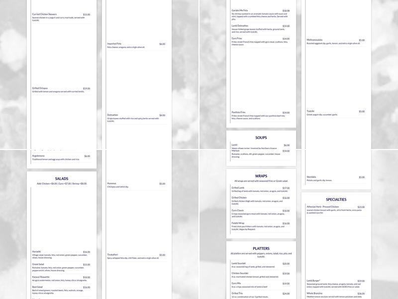 Athens on Easy Street Menu