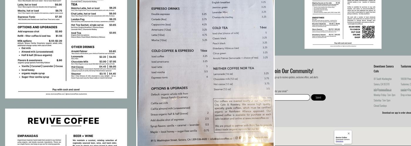 Revive Coffee Menu