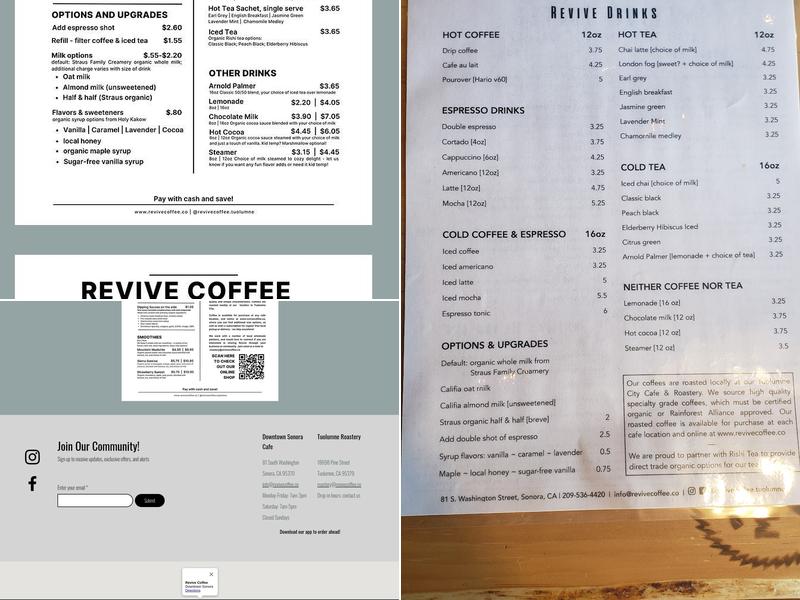 Revive Coffee Menu