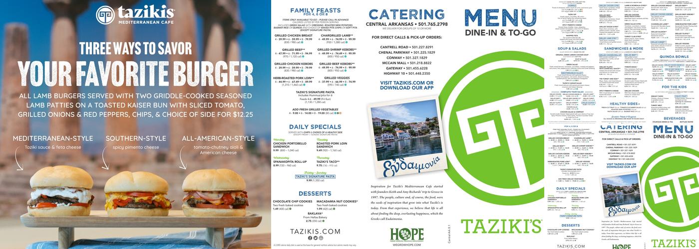 Taziki's Mediterranean Cafe Menu