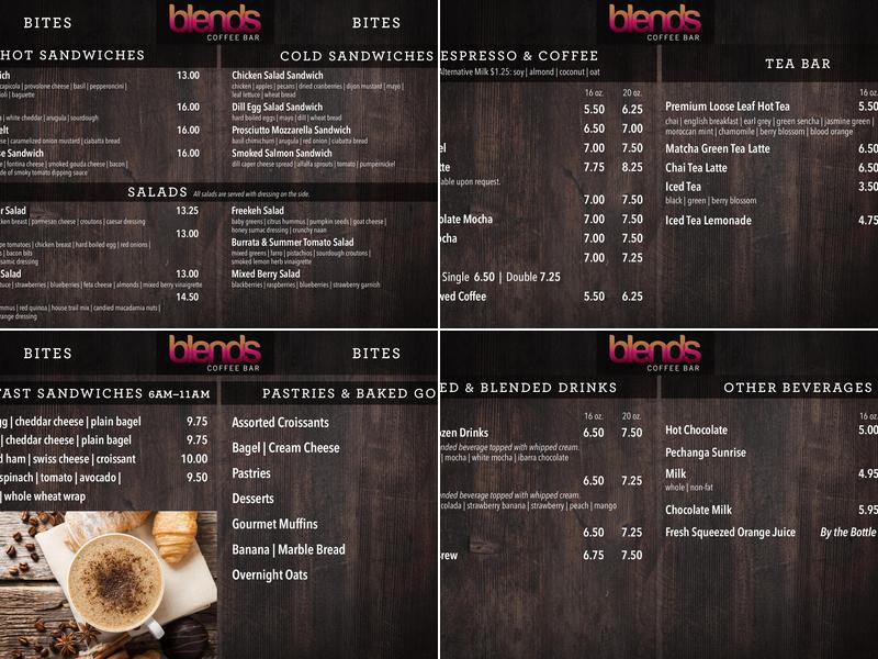 Blends Coffee Bar Menu