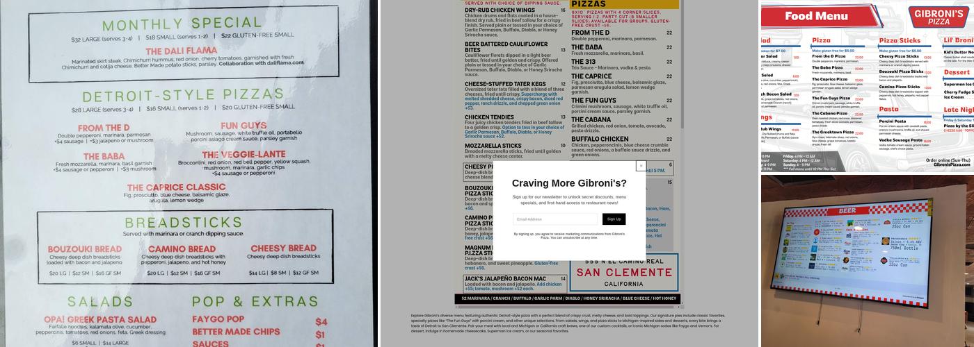 Gibroni's Pizza Menu