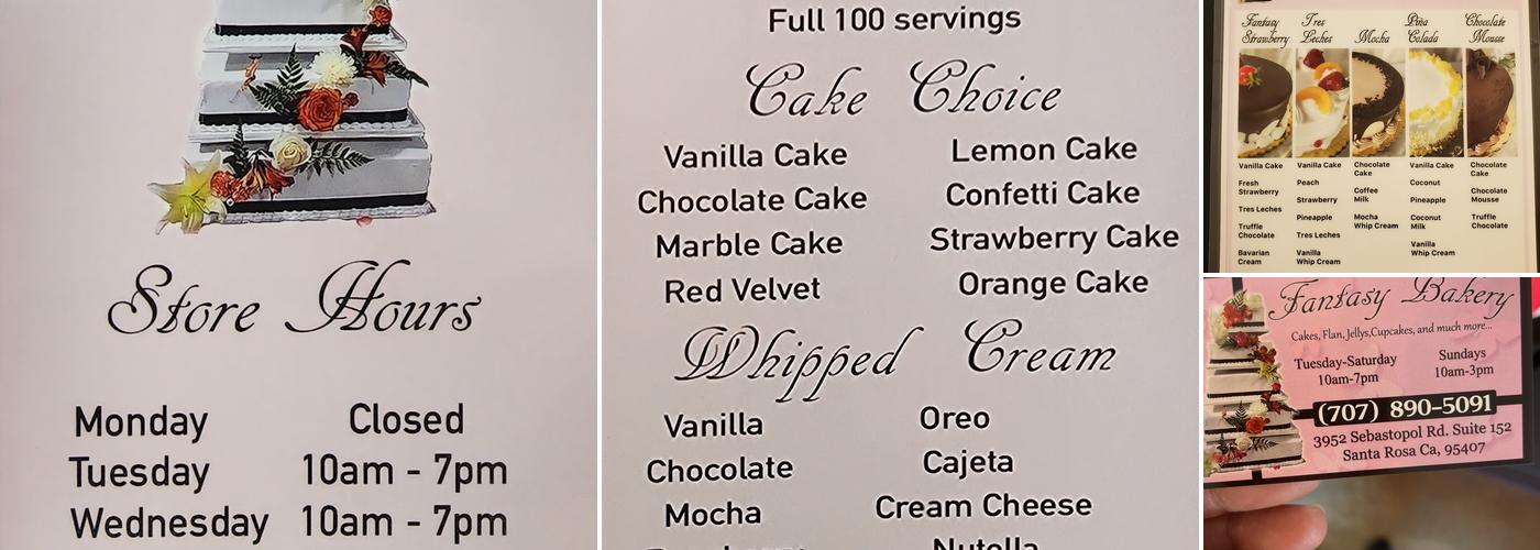 Fantasy bakery Menu