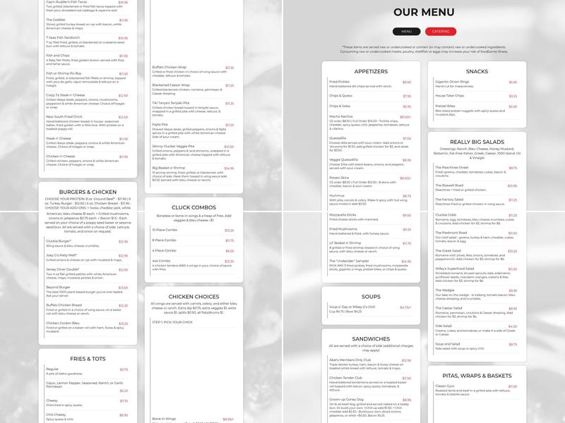 Wing Factory Menu
