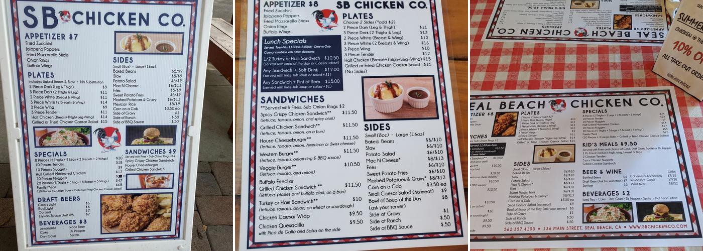 SB Chicken Co Menu