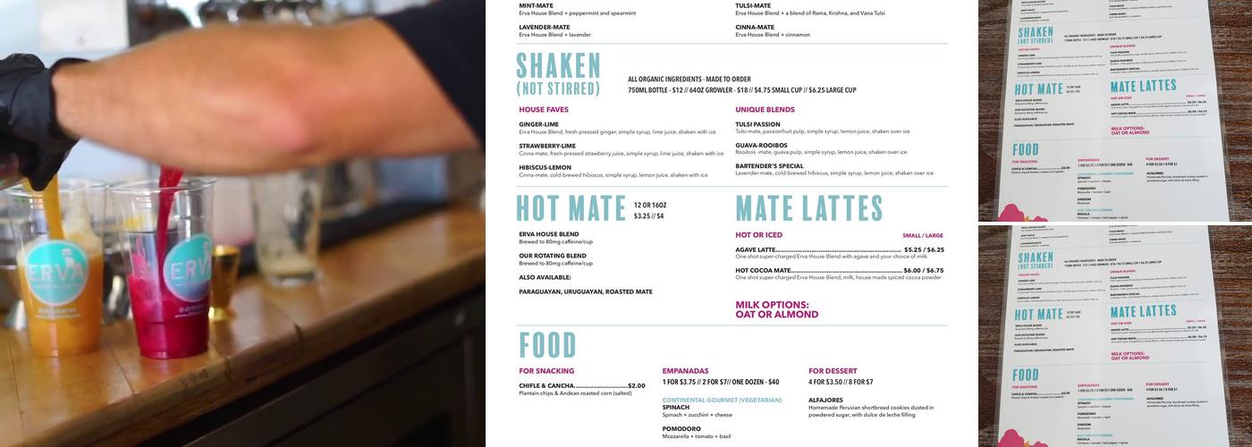 Erva Brew Co. Yerba Mate Iced Teas Menu