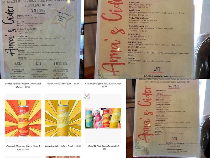 Anna’s Cider Menu