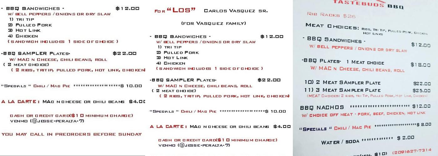 www tastebudsbbq com Menu