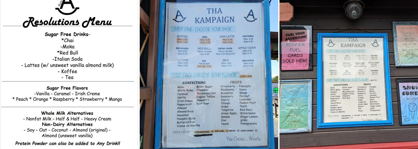 Rockin' A Adventure Café Menu