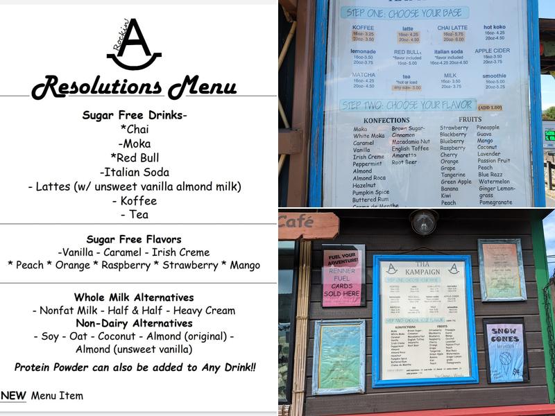 Rockin' A Adventure Café Menu