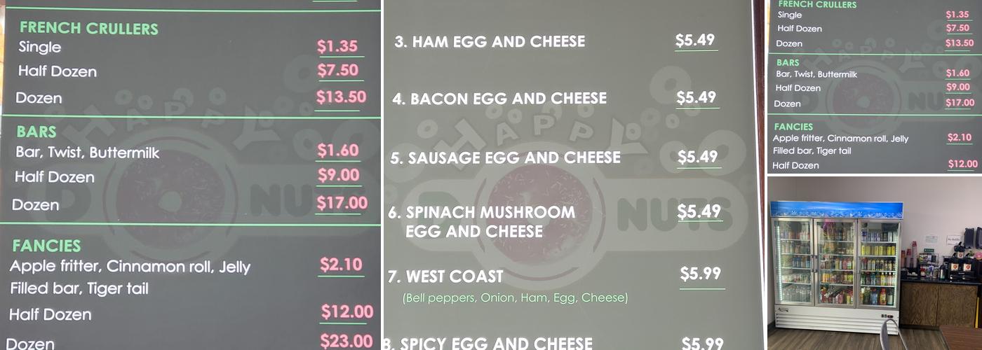 Happy donuts Menu
