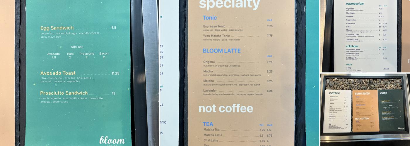 Project Bloom Coffee Menu