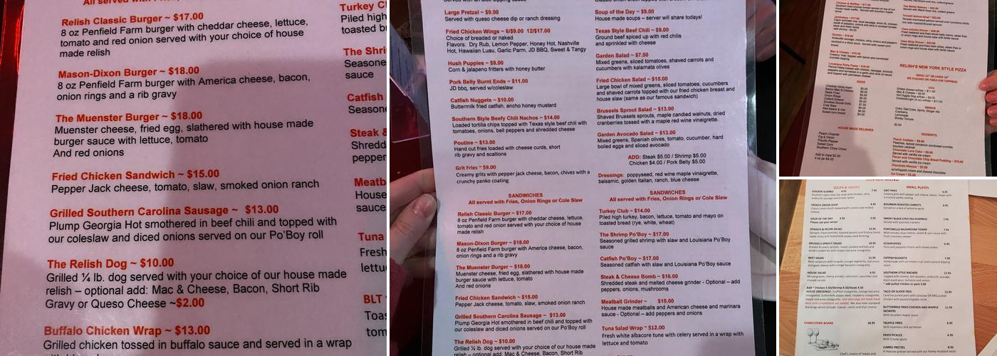 Relish 670 Bar & Cookhouse Menu