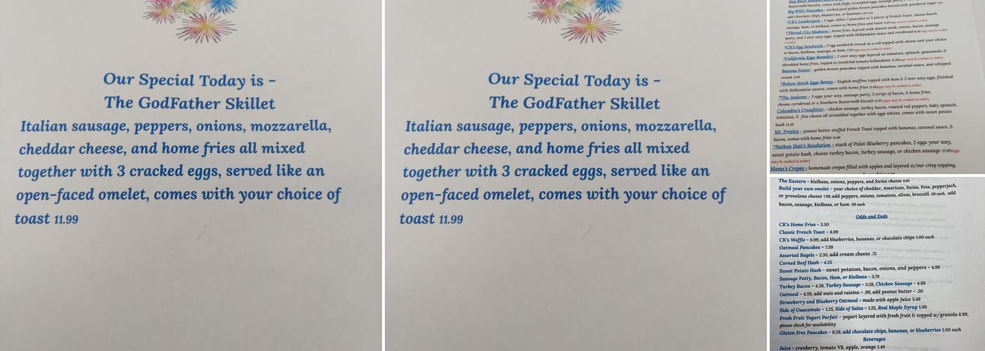 Columbia's Kitchen Menu
