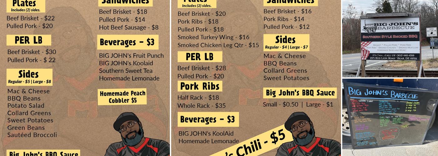 Big John's Barbecue Menu
