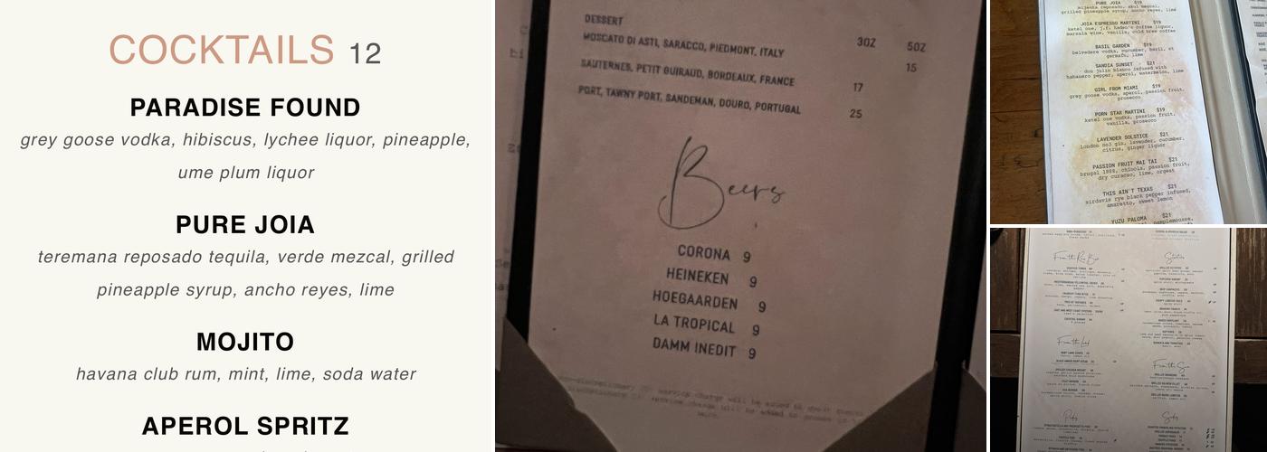 Joia Beach Menu
