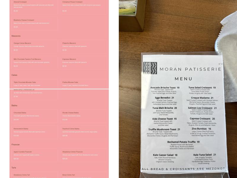 Moran Patisserie Bakery Menu