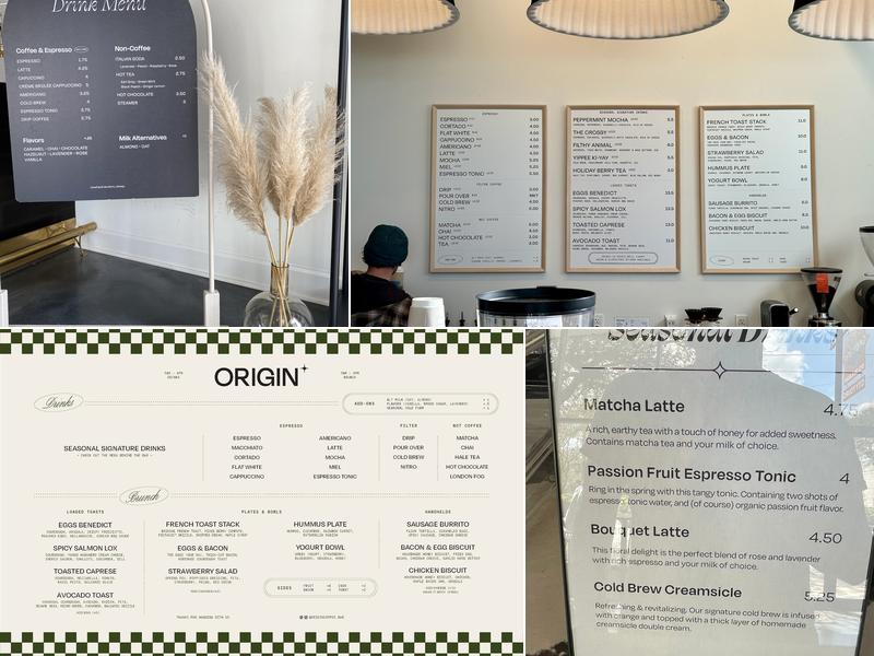 Origin Coffee Bar Menu