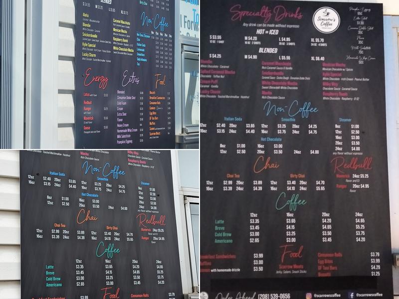 Scarrows Coffee Menu