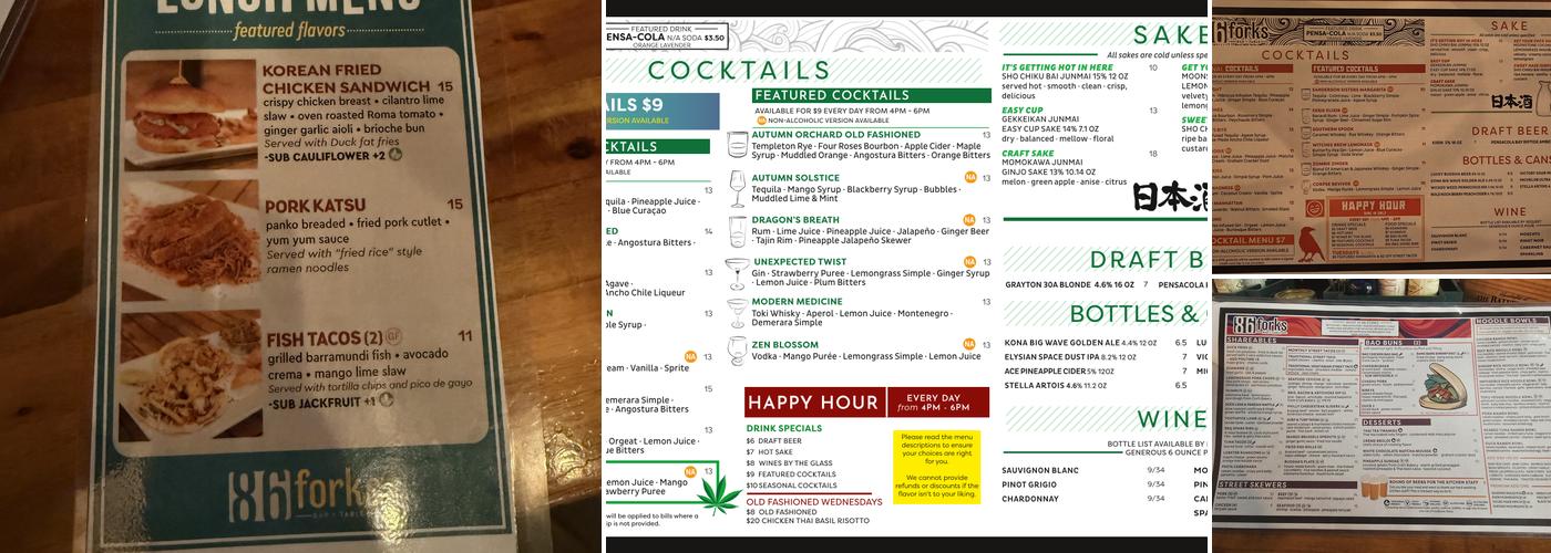 86 Forks Bar + Table Menu
