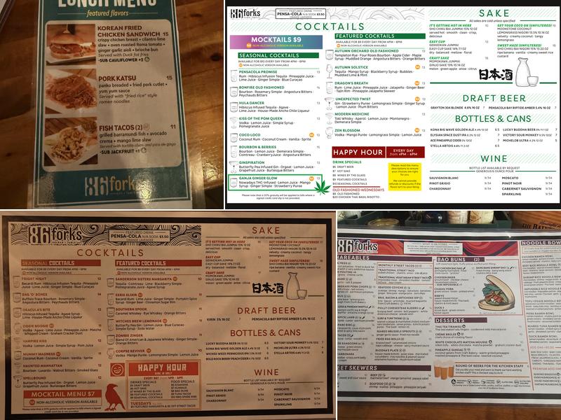 86 Forks Bar + Table Menu