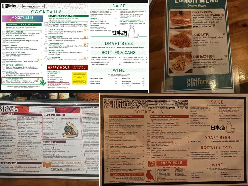 86 Forks Bar + Table Menu