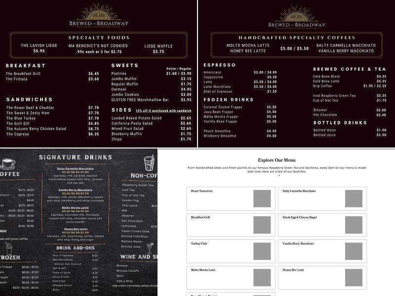 Brewed on Broadway Menu