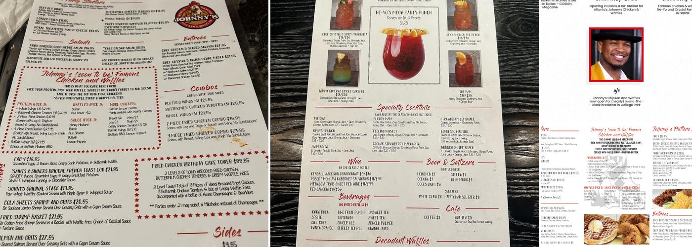 Johnny's World Famous Chicken & Waffles Menu
