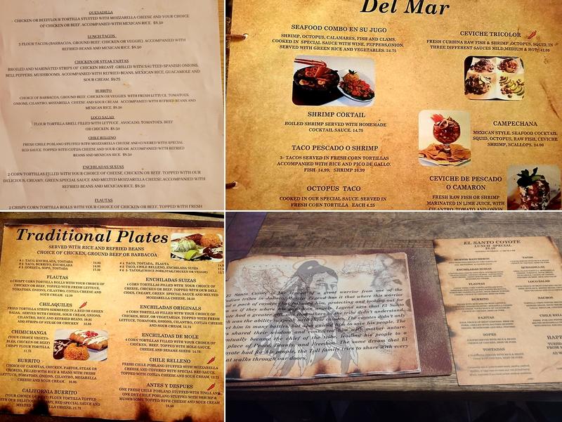 El Santo Coyote Mexican Restaurant Bar and Grill Menu