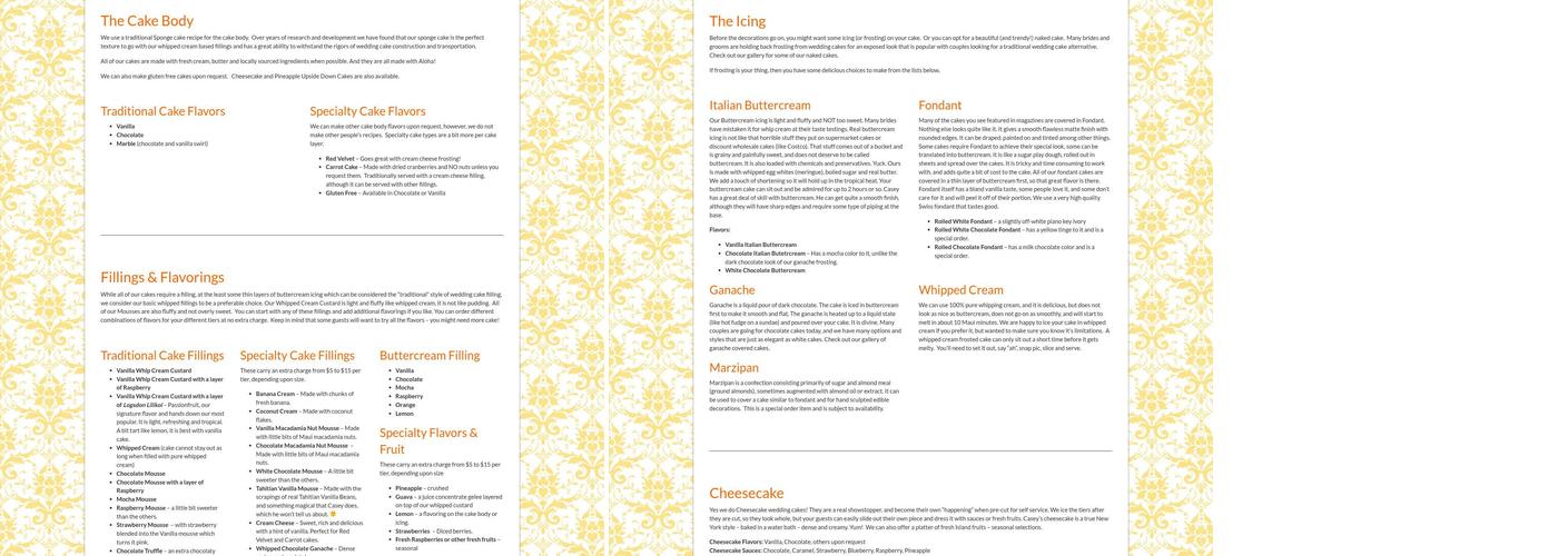 Maui Wedding Cakes Menu