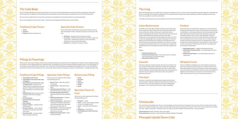 Maui Wedding Cakes Menu