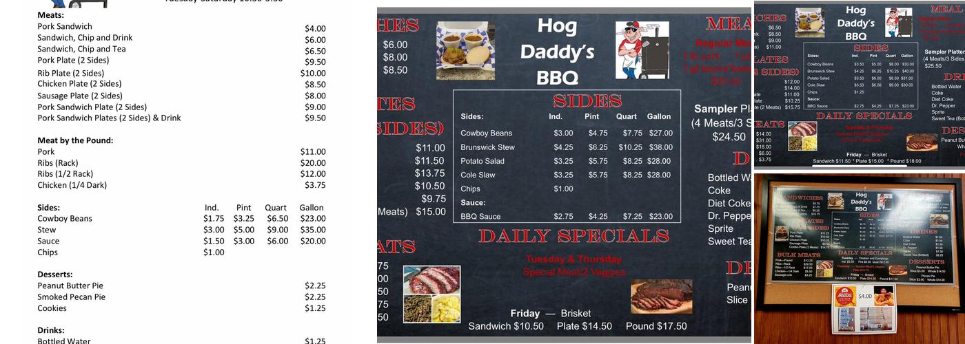 Hog Daddy's BBQ Menu