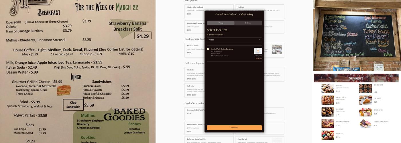 Central Park Coffee Company Menu