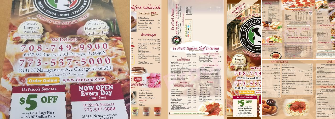 Di Nicos Pizza Menu