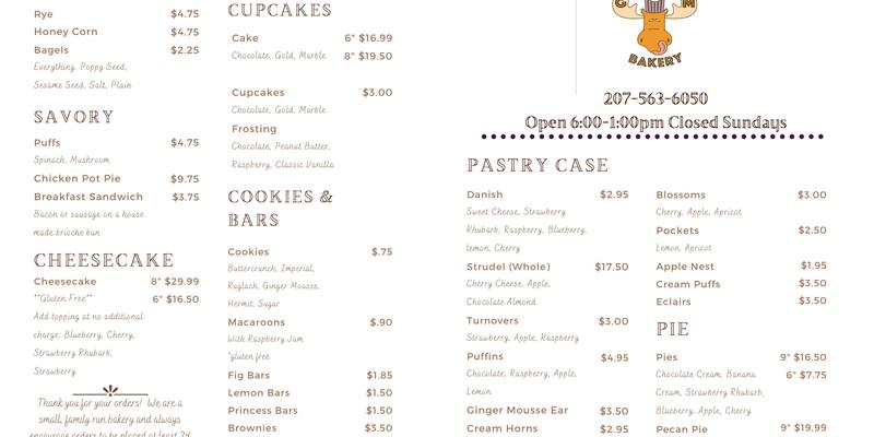 Ginger Mousse Bakery Menu