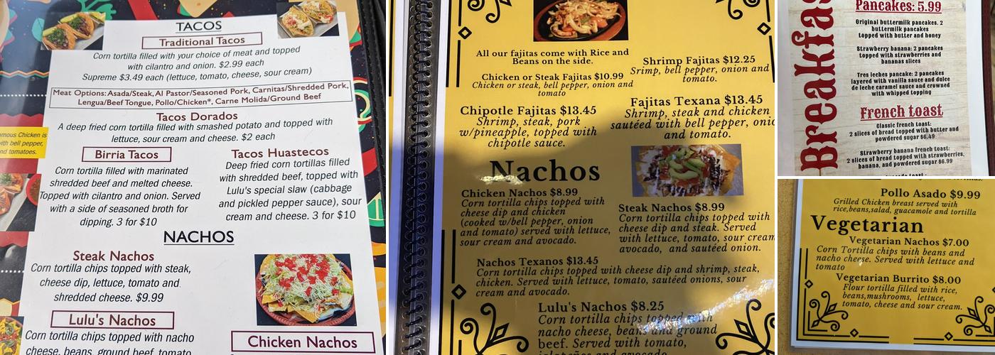 Lulu’s Tacos Menu