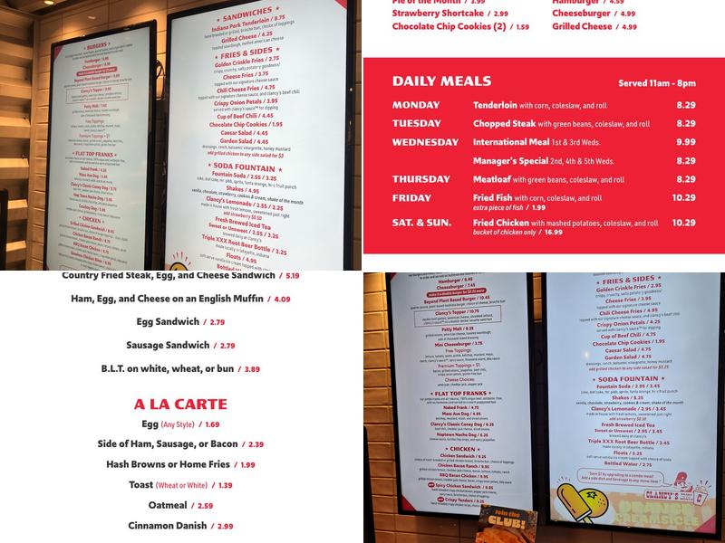 Clancy's Hamburgers Menu