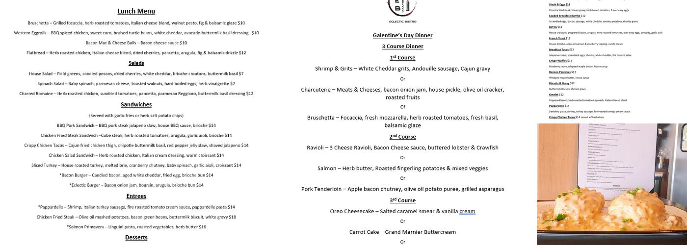 Eclectic Bistro Menu