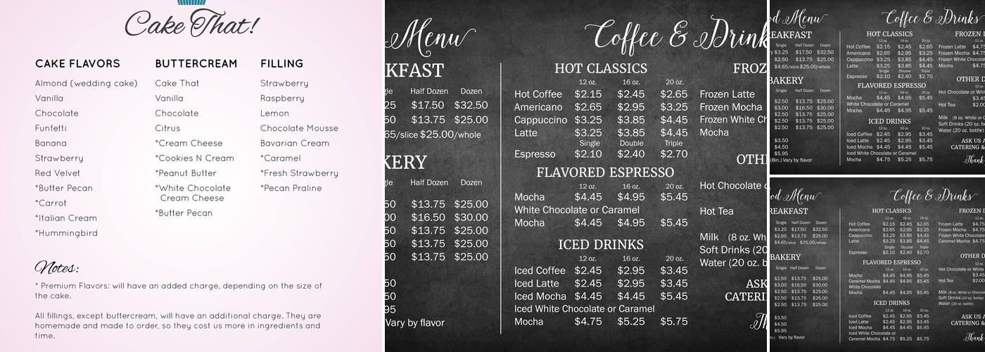 Cake That Menu