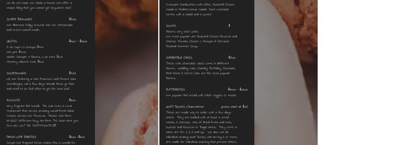 The Wandering Goat - Bakery and Gelato Menu