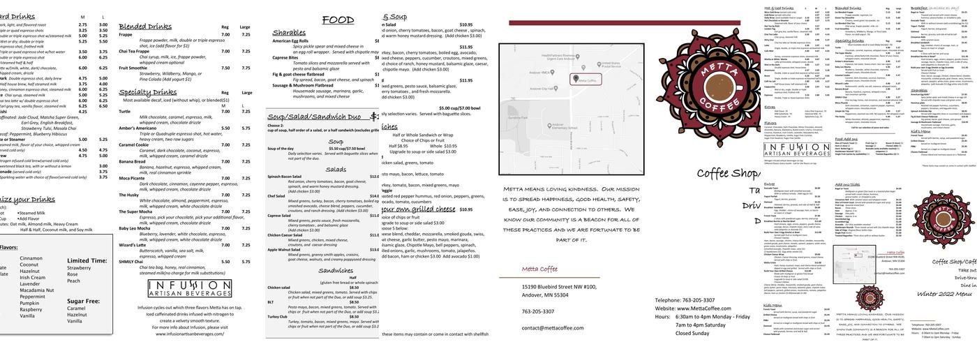 Metta Coffee Cafe Menu