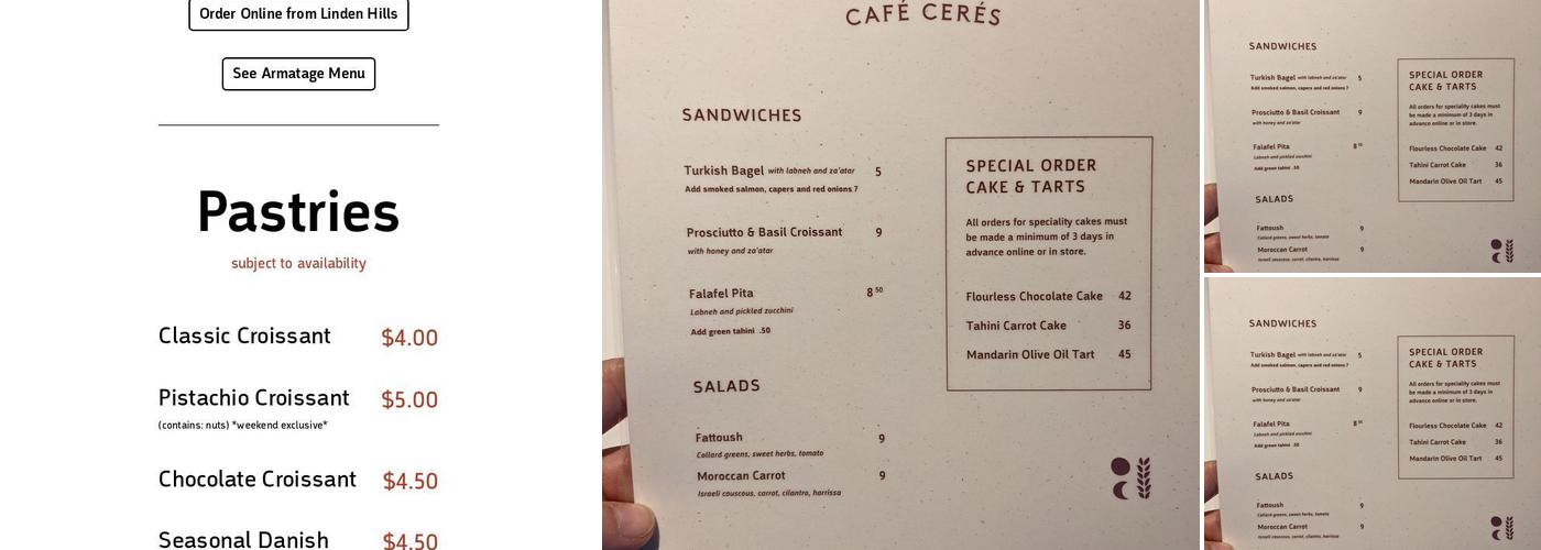 Cafe Ceres Menu